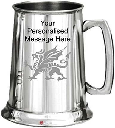 1 Pint Personalised Engraved Plain Pewter Tankard With Welsh Dragon Design