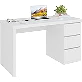 Woodalloy Desk with Drawers, White Computer Desk with 3 Drawer, Small Space Writing Desk with Drawers for Home Office, Modern