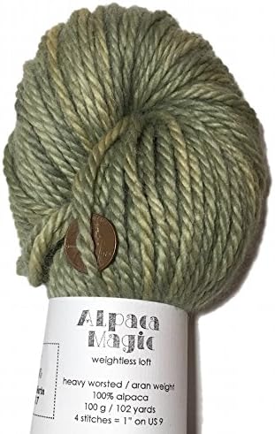 Hand Dyed Baby Alpaca Yarn, Subtle Shades Green Herbs, Heavy Worsted Weight, 100 Grams, 102 Yards, 100% Baby Alpaca