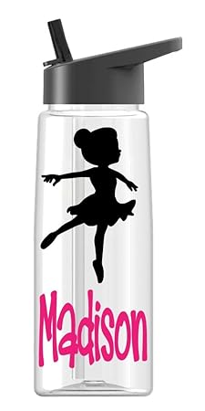 Personalized Sport Water Bottle Ballerina Girl Design with Name BPA Free 26 oz, Clear or Colored Bottle