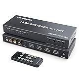 Tomsenn HDMI 1.4 Switch Switcher Box Selector 3 In 1 Out HDMI Audio Extractor Splitter with Optical SPDIF & RCA L/R Audio Out & Remote Control Supports ARC, Ultra HD, Full 3D, 4kx2k, 1080P