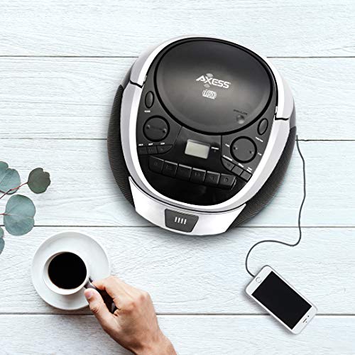 Axess Top-Loading Portable Boombox CD/MP3 USB-Charging MP3 Playback AM/FM Radio Cassette Player, and Recorder Boombox Home Audio, Aux, Headphone (Silver/Black) - Thumbnail 6