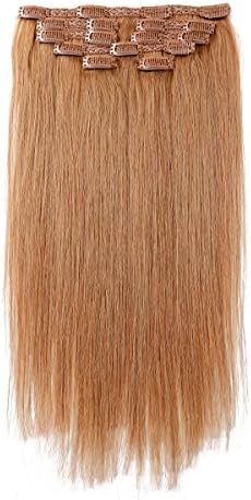 Nifty Girl 8pcs 16" 100% Remy Human Hair Clip In Hair Extensions Full Head Straight Hairpiece 85g Dark Blonde