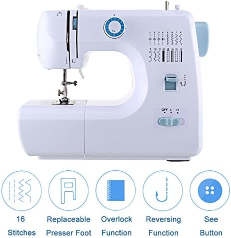 Voluker Portable Household Lightweight Multifunction Sewing Machine 2-Speed Double Thread Electric and Speed Free-Arm Crafting Mending Machine with 16 Stitch - Blue
