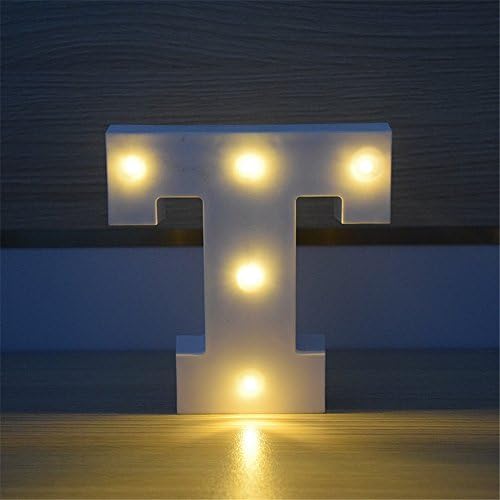 Plastic LED Letter Household Decor Letter Up Height 15 cm/6 inch Alphabet Light Up Sign For Festival Party Wedding Holiday Home Bedroom Decor With 2 X AA Batteries Operated (Letter T)