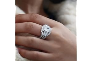 HUKQBUNX 925 Sterling Silver Women's Wedding Set with Three Stone Diamond Wedding Ring Cut Cubic Zirconia CZ Wedding Commitment Engagement Wedding Ring Jewelry-Making-Patterns