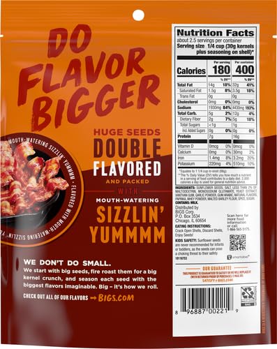 BIGS SIZZLIN’ BACON SUNFLOWER SEEDS, KETO FRIENDLY SNACK, LOW CARB LIFESTYLE, 5.35 OZ BAG