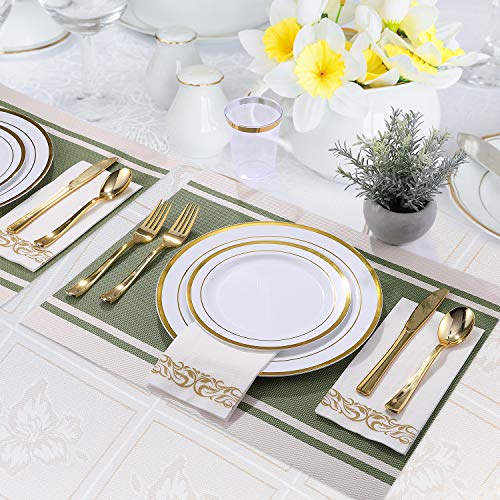 175 Piece Gold Dinnerware Set 25 Guest50 Gold Rim Plastic Plates25