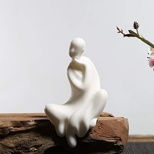 KJYHXX White Ceramic Little Monk Furniture Handmade Home Deco Creative Gift (Meditation)