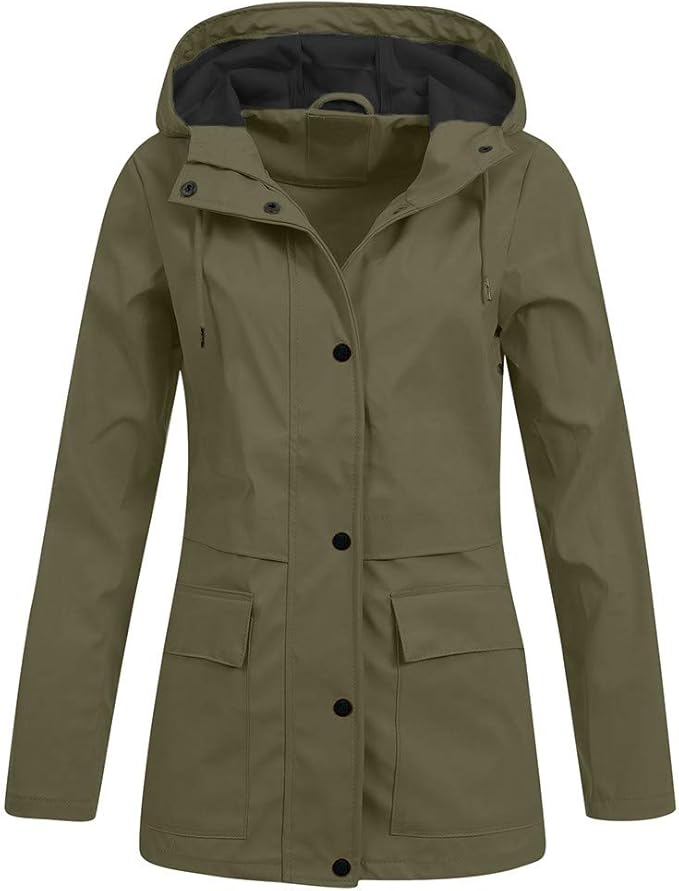 Women's Solid Rain Jacket Outdoor Hoodie Waterproof