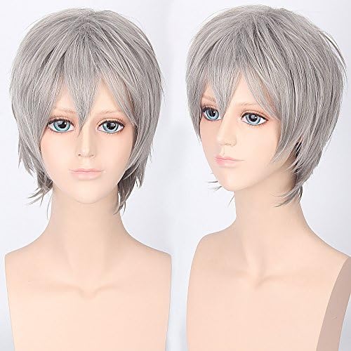 Hawkko Handsome Short Curly Men Wig Kanekalon Fiber Wig Multi-Color Party Wig (Gray)