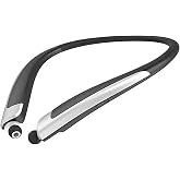 ForFuego Neckband Sports Earphones, Retractable Wire, Call Reminder, CVC 6.0 Mic, Active Noise Cancelling, Bluetooth 5.0, IPX5 Waterproof, Flexible Ergonomic Design for Running Gym，Black