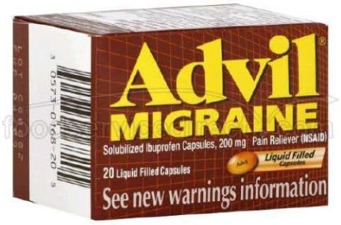 Advil Migraine Liquid Filled Softgel Caplet, 200 Milligram - 6 Box per Pack - 12 Packs per case.