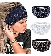 CAKURE Crystal Wide Headbands Rhinestone Head Bands Blue Turban Headband Elastic African Head Wra...