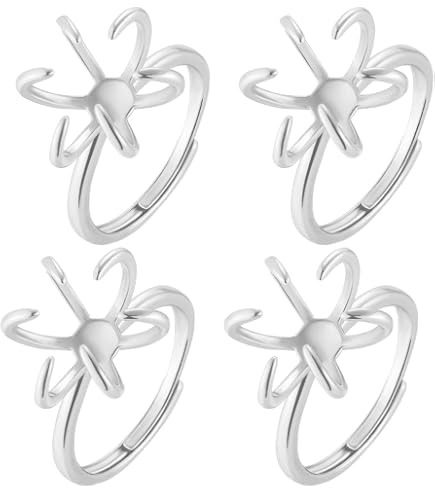 SUNNYCLUE 1 Box 8PCS Silver Prong Ring Blank Settings