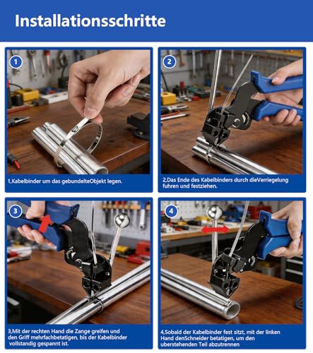 ZUGJOZD 200 Stainless Steel Cable Ties with Pliers and Clamping Tool, Self-Locking Stainless Steel Cable Ties 4.6 x 300 mm for Cable Fastening, Industrial and Agricultural Applications