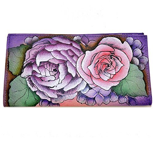 Anuschka Hand Painted Genuine Leather Check Book Cover ID Wallet (Lush Lilac)