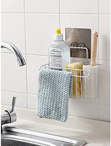 cfxdxayd Kitchen Basket Sponge Holder Drain Storage Rack Organizer Bathroom Dishcloth Shelf Sponge Brush Soap Sink Caddy Hanger Adhesive