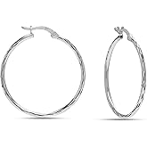Charmsy 925 Sterling Silver Texture Hoop Earrings for Women | Small Diamond-Cut Textured Hoop Earring | Womens Click-Top Earring Hoops | Size 15/20/25/30/35/40MM