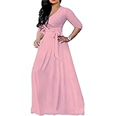 LightlyKiss Plus-Size Maxi Dresses for Women African Summer 3/4 Sleeves Beach Sundress with Pockets