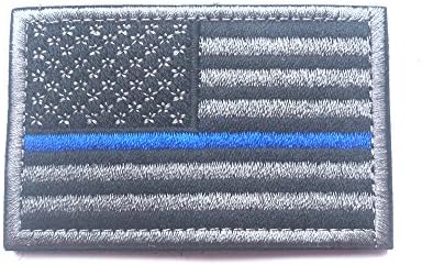 USA Flag Velcro Tactical Patch American Flag US United States of America Military Uniform Emblem Patches, Black &amp; Grey with Blue Line