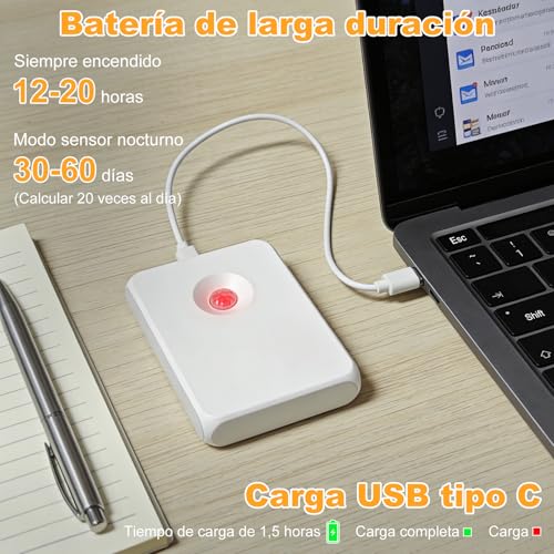 Luces de Escalera con Sensor de Movimiento Recargables, Luces Automáticas con Soporte Magnético Regulables para Interiores en Escaleras, Pasillos, Cocina, Baño (Blanco-6PCS)
