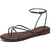 Coutgo Womens Strappy Flat Sandals Open Toe Flip Flops Sandals Ankle Strap Summer Beach Shoes
