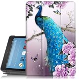 Folio Case for All New Amazon Fire HD 8 Tablet 7th 8th Generation, PIXIU Unique Pattern Slim Fit Premium Leather Standing Protective Cover with Auto WakeSleep for fire hd 8 2018 and 2017 Peacock