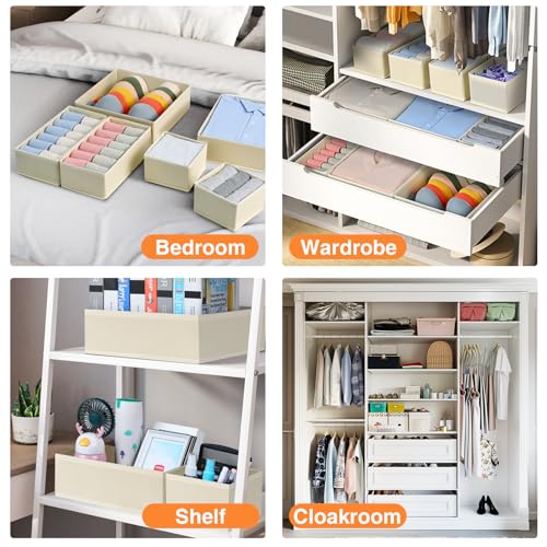 Homsorout 12 Pack Closet Organizer, Drawers, Foldable Fabric Storage Box, Underwear Organizer, Wardrobe Organizer for Clothes, Socks, Beige