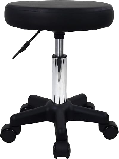 FURWOO Round Rolling Stool with Wheels Height Adjustable Spa Stool Black