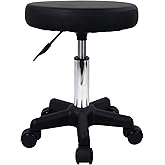 FURWOO Round Rolling Stool Height Adjustable Stool with Wheels for Spa Salon Massage Black