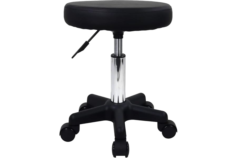 FURWOO Round Rolling Stool Height Adjustable Stool with Wheels for Spa Salon Massage Black