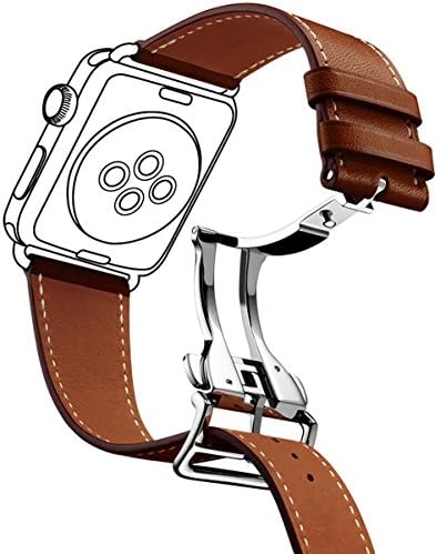 Yatale Apple Watch Band Genuine Leather Strap with Metal Clasp for Apple iWatch Lowest Price (Folding buckle Brown 42mm)