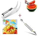 Mehome Watermelon Tongs Slicer Corer Cutter Stainless Steel and Melon Baller with Fruit Carving Knife Multifunction Kitchen Tool. For DIY Fruit Salads,Garnishes and Desserts,Cake,Ice Cream Scooper