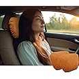 POKSRI Car Neck Pillow for headrests, Superfiber Suede Support Head Pillows,Plant-Based Polyester,11.8x7.5 refillable&Multiple&Adjustable Drive Vehicle Cushion Seats(Orange Brown,Neck Pillow 2pcs)