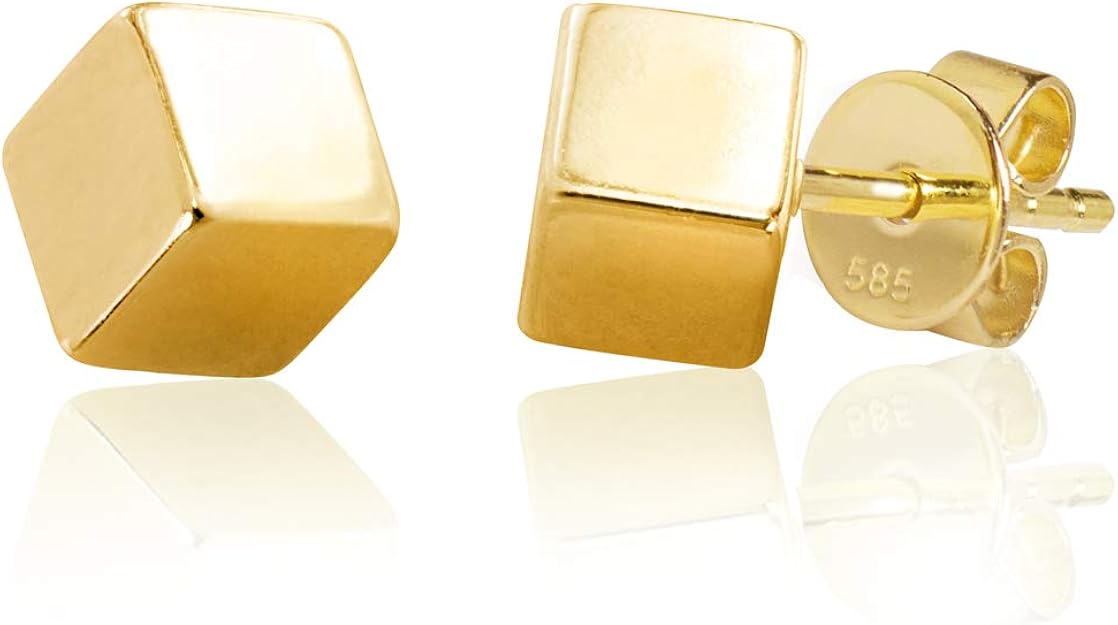 14K Gold Cube Stud Earrings (yellowgold) Amazon.co.uk Jewellery
