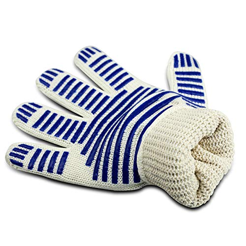 UZOU BBQ 932℉ Extreme Heat Resistant Gloves,Silicone Non-Slip Grips Oven Mitts for Cooking, Frying, Cutting,Baking,Smoker,Barbecue,Grilling,Welding with Hanging Rope (2 Pack) - Thumbnail 3