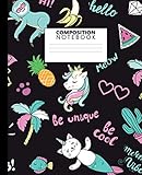 Composition Notebook: Nifty Wide Ruled Paper Notebook Journal | Cute Tropical Cat & Unicorn Wide Bla by Simple Composition Notebooks