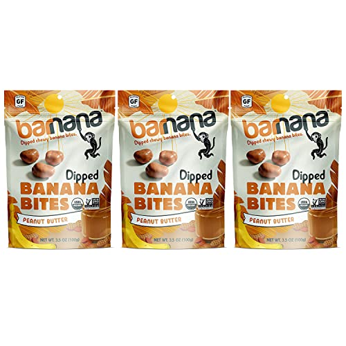 Barnana Organic Peanut Butter Dipped Chewy Banana Bites, 3.5 Ounce Bag (Pack of 3)