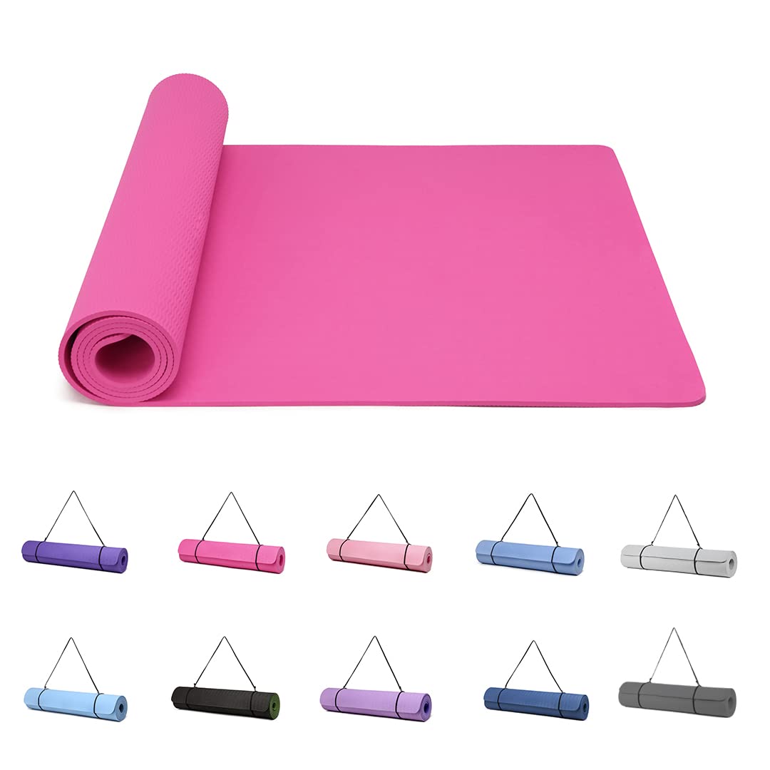 Good Nite 6mm Thick Yoga Mat, Non-Slip TPE Exercise Mat for Women & Men, High Density Gymnastics Mat with Carry Strap, 183 x 61 cm, Plum