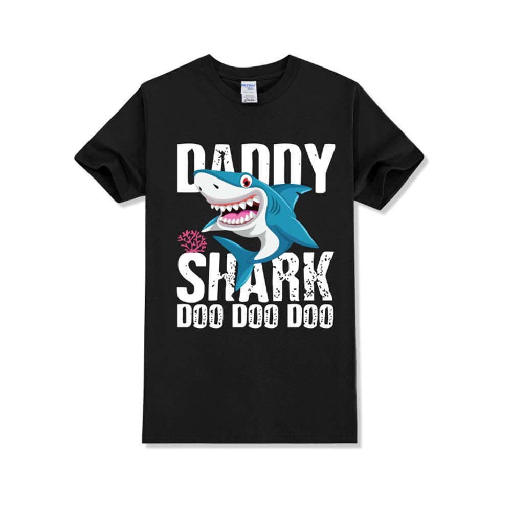 Mens Daddy Shark T Shirt Mama Baby Shark Doo Doo Matching Family Shirts Party Casual Outfit (Black, XL)