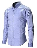 FLATSEVEN Men's Slim Fit Oxford Button Down Casual Shirt Long Sleeve (SH611) Blue, L