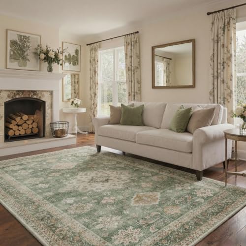 BEIMO Vintage Waschbarer Teppich Wohnzimmer, 160x230cm Grün