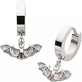 316L Stainless Steel Bat Dangling Huggie Hoop Earrings, Sold as a Pair