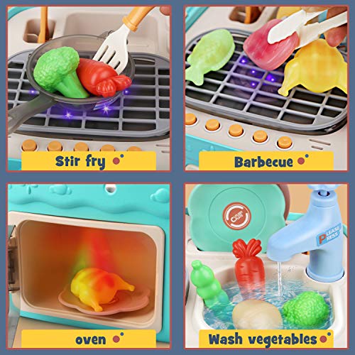 Dreamon Spielküche Spielzeug Kinderküche Zubehör Kochset Kinder Picknickkorb mit Musik Licht, Kinder (Grün) – Bild 5