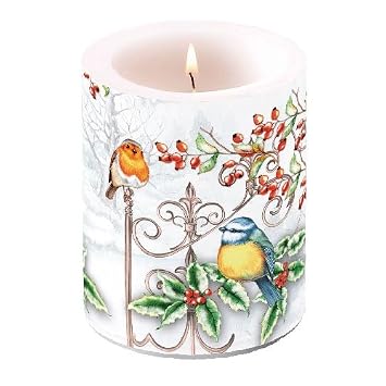 Dekorative Weihnachtskerze Birds Holly Kohlmeise Vögel