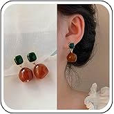 Yheakne Vintage Amber Dangle Earrings Irregular Resin Brown Drop Earrings Green Gemstone Earrings Green Enamel Square Earrings Jewelry for Women