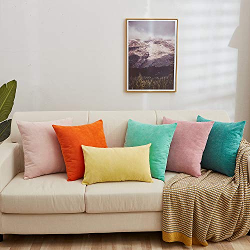 MERNETTE PACK OF 2, THICK CHENILLE DECORATIVE SQUARE THROW PILLOW COVER CUSHION COVERS PILLOWCASE, HOME DECOR DECORATIONS FOR SOFA COUCH BED CHAIR 16X16 INCH/40X40 CM (ORANGE)