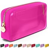 Embla Clear Cosmetic Bag Makeup Case, Clear Zipper Make Up Pouch and Toiletry Travel Tote, Cute Skincare Pouches for Women Girls, Preppy Purse Cosmetic Organizer, Small Makeup Bags, Fuchsia