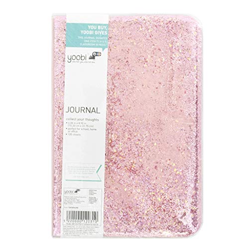 Yoobi Pink Glitter Journal with CollegeRuled Pages Fun Liquid
